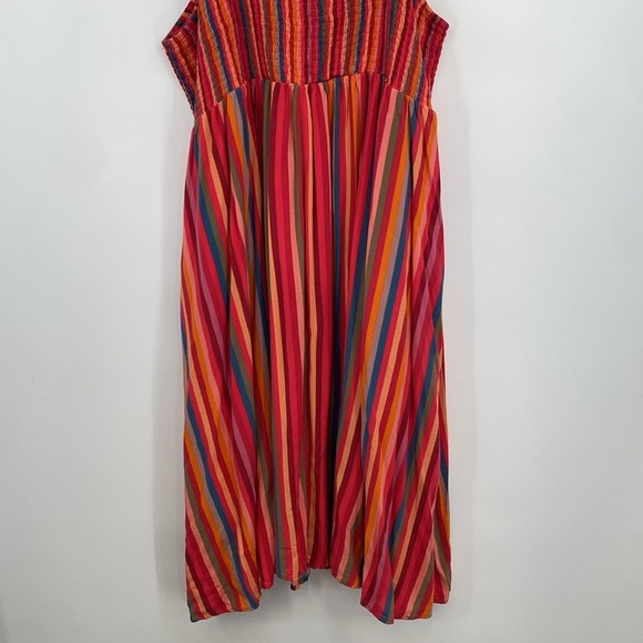 Torrid Midi Challis Striped Dress Womens Size 4 4X Pink Blue Smocked Tiered - Picture 11 of 16